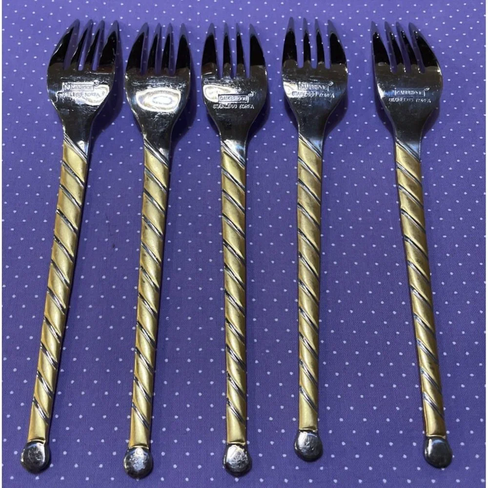 Cambridge Uptown Frosted Twist Ball Tip Stainless Gold Silver Salad Forks‎ 5